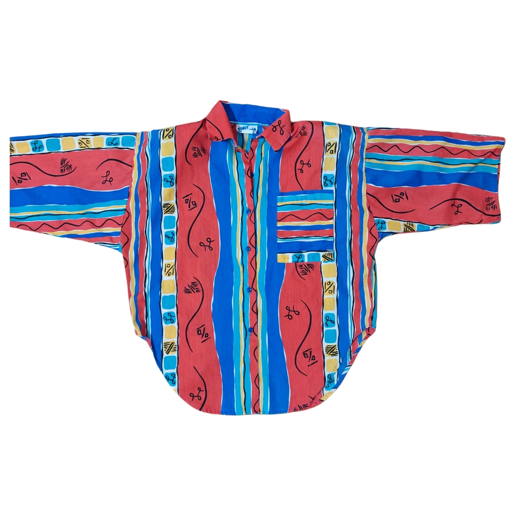 Vintage Cindy Collins Colorful Striped Shirt Size L